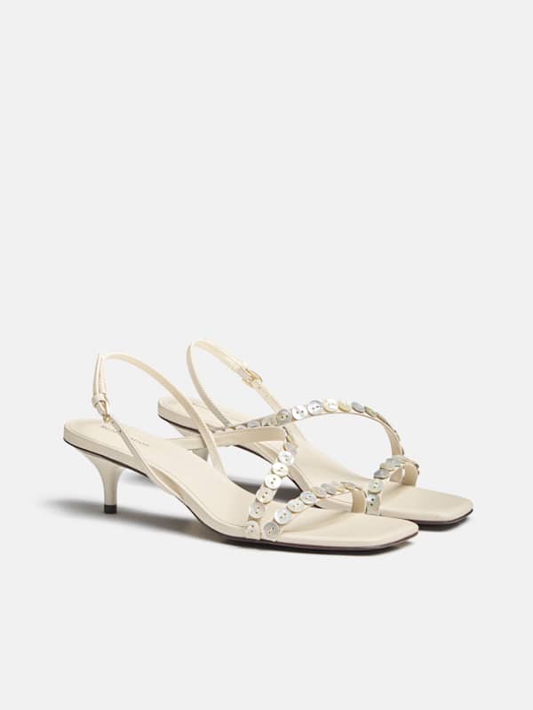 Shoshana Heeled Sandal - Almond Leather Shell Buttons