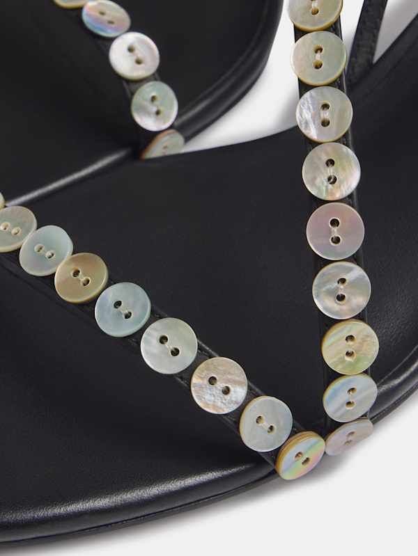 Shoshana Heeled Sandal - Black Leather Shell Buttons