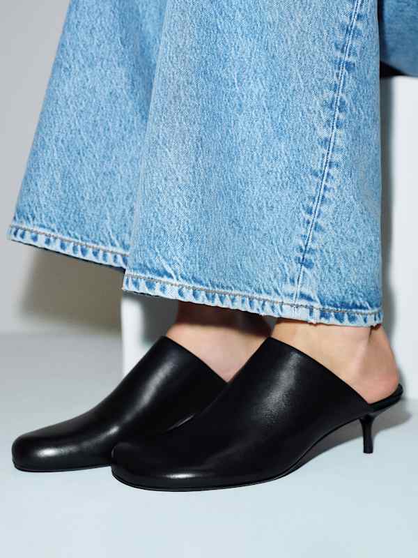 Phadra Heeled Mule - Black Leather