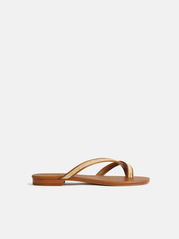Sonoma Flat Sandal - Natural Raffia Rum Leather