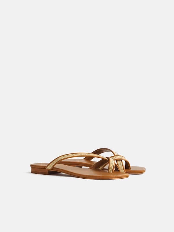 Sonoma Flat Sandal - Natural Raffia Rum Leather