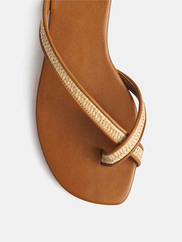 Sonoma Flat Sandal - Natural Raffia Rum Leather