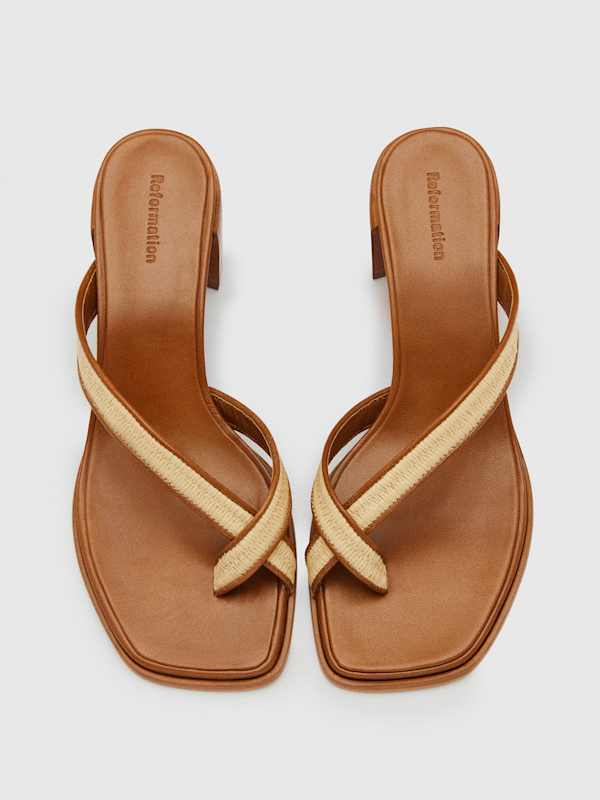 Sonoma Heeled Sandal - Natural Raffia Rum Leather