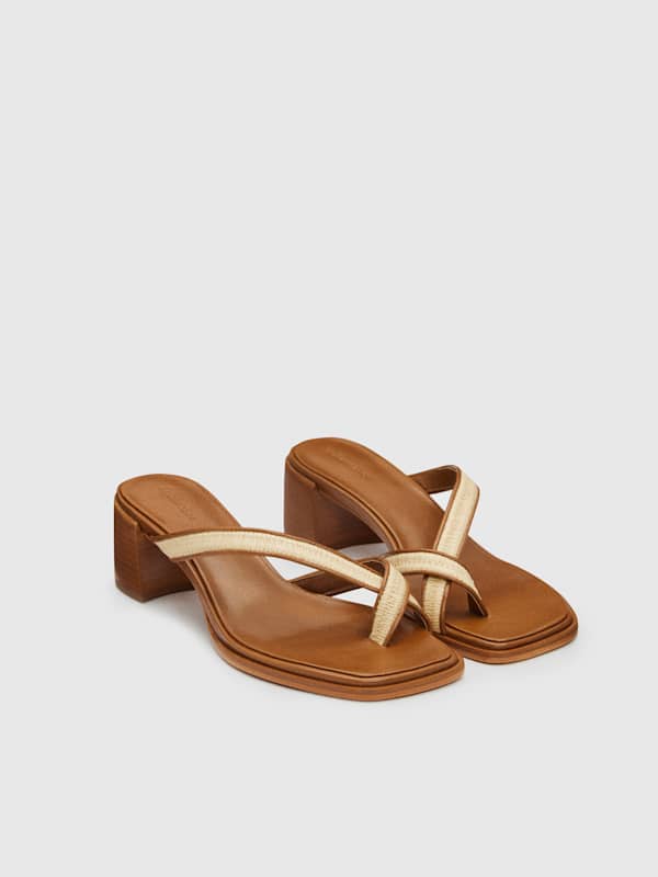 Sonoma Heeled Sandal - Natural Raffia Rum Leather
