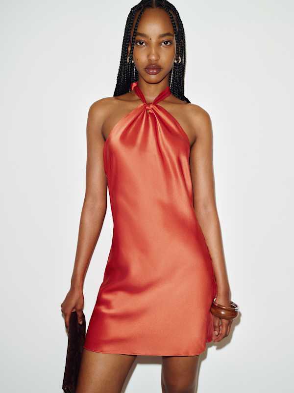 Opaline Silk Dress - Red Coral