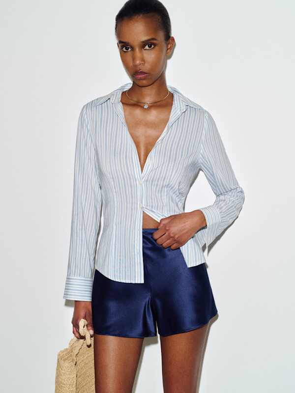 Raya Fitted Voile Shirt - Calamari Stripe