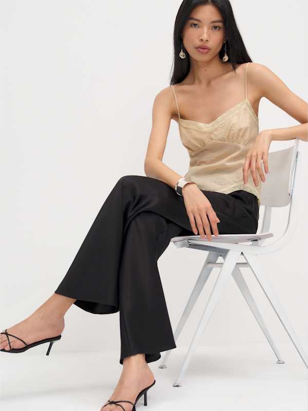 Gale Satin Mid Rise Long Pant - Black