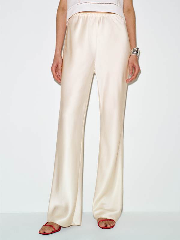 Gale Satin Mid Rise Long Pant - Fior Di Latte
