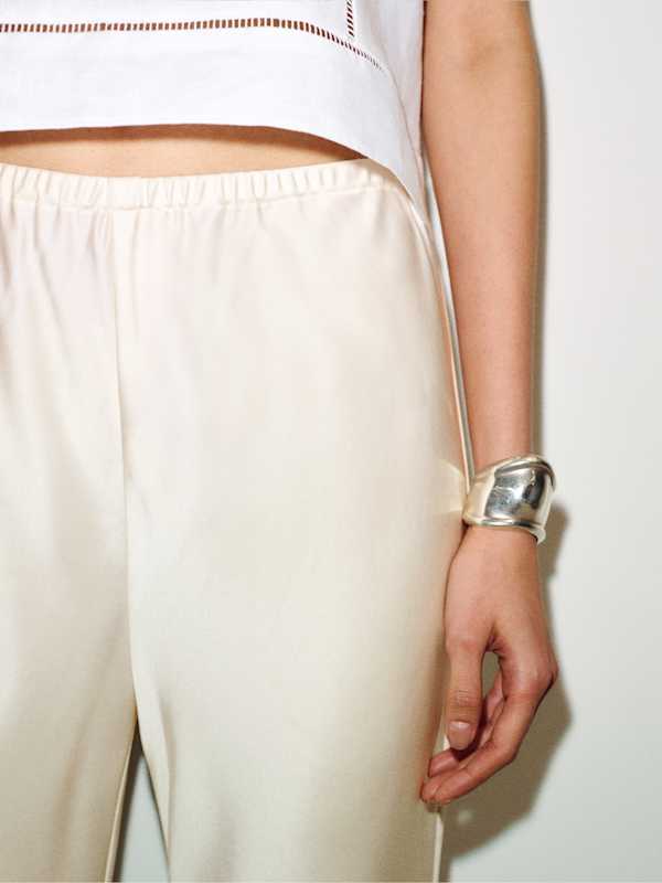 Gale Satin Mid Rise Long Pant - Fior Di Latte