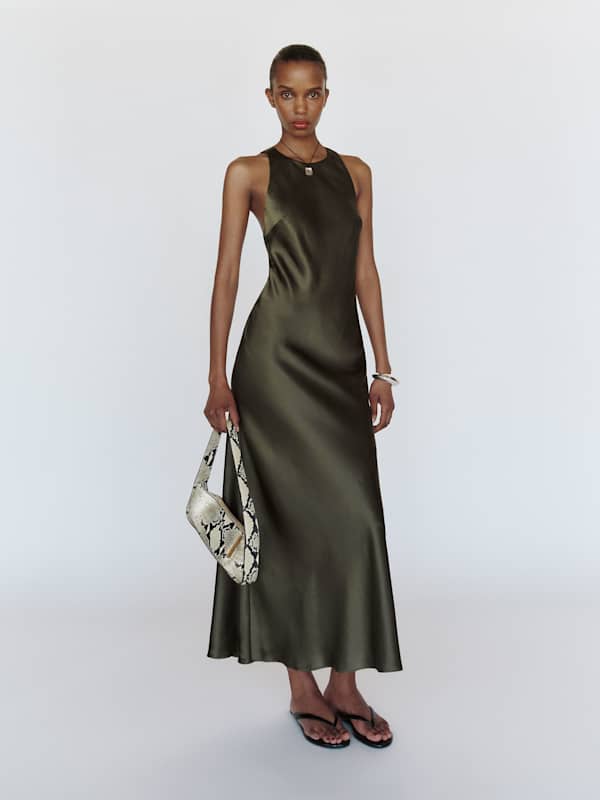 Noe Silk Dress - Pine Tree