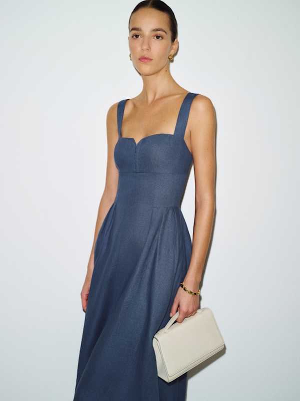 Roma Linen Dress - Muted Navy