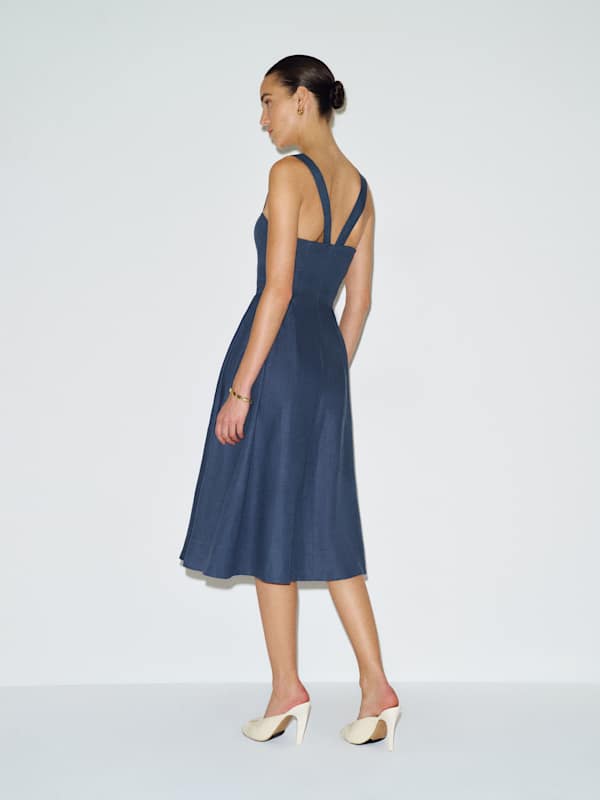 Roma Linen Dress - Muted Navy