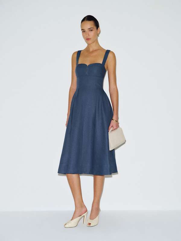 Roma Linen Dress - Muted Navy