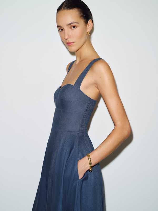 Roma Linen Dress - Muted Navy