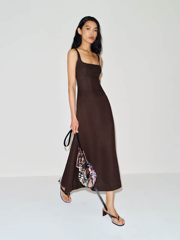 Petites Sabine Linen Dress - Mole