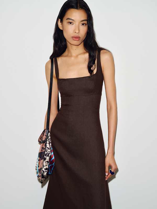 Petites Sabine Linen Dress - Mole