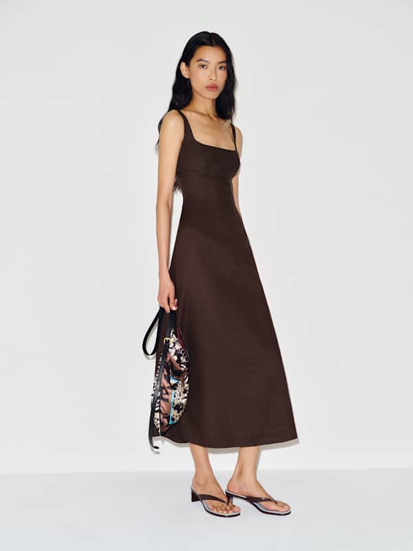 Petites Sabine Linen Dress - Mole