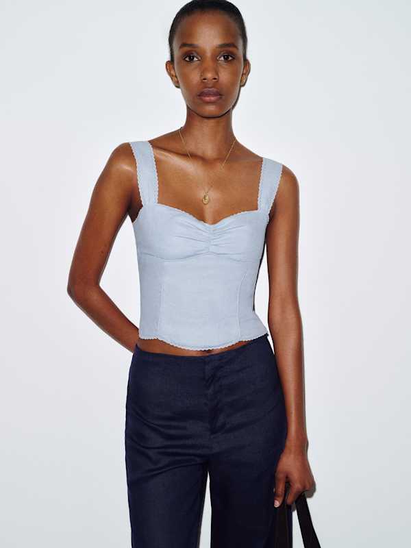 Zanna Linen Top - Cloud Blue