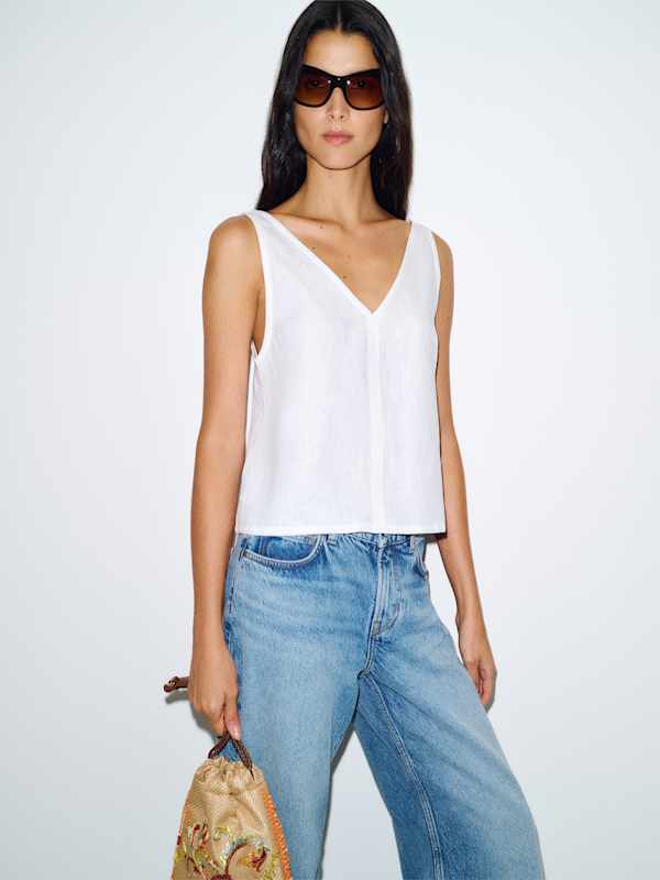 Annika Linen Top - White