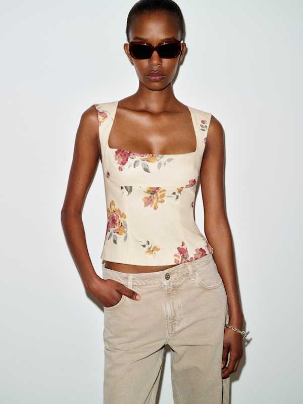 Tavish Linen Top - Climbing Rose