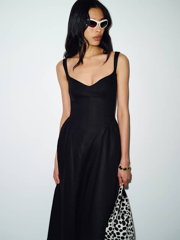 Petites Birdie Linen Dress - Black