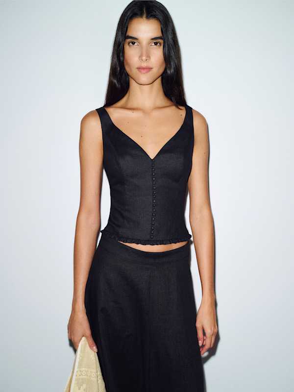 Flicka Linen Top - Black