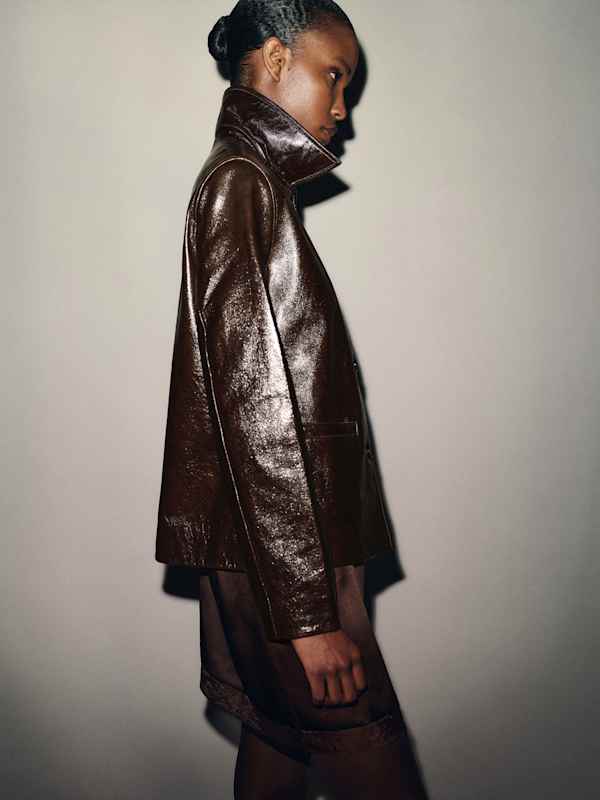 Veste en cuir Veda Remi - Cuir verni froiss&eacute; marron