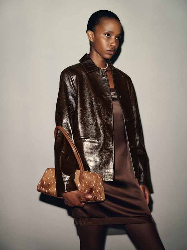 Veste en cuir Veda Remi - Cuir verni froiss&eacute; marron