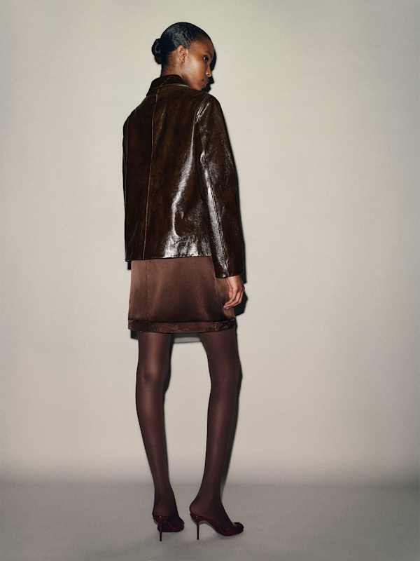 Veste en cuir Veda Remi - Cuir verni froiss&eacute; marron