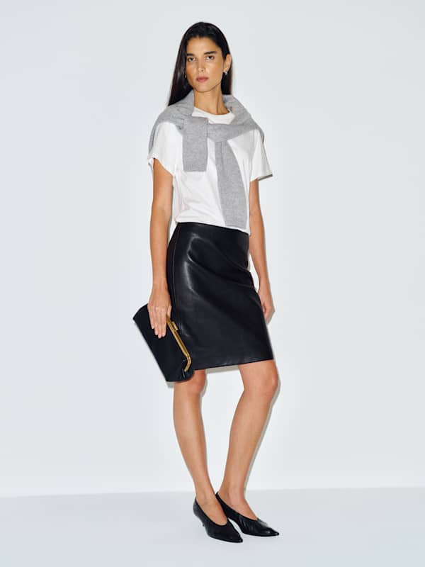 Veda Elle Leather Skirt - Black Shine