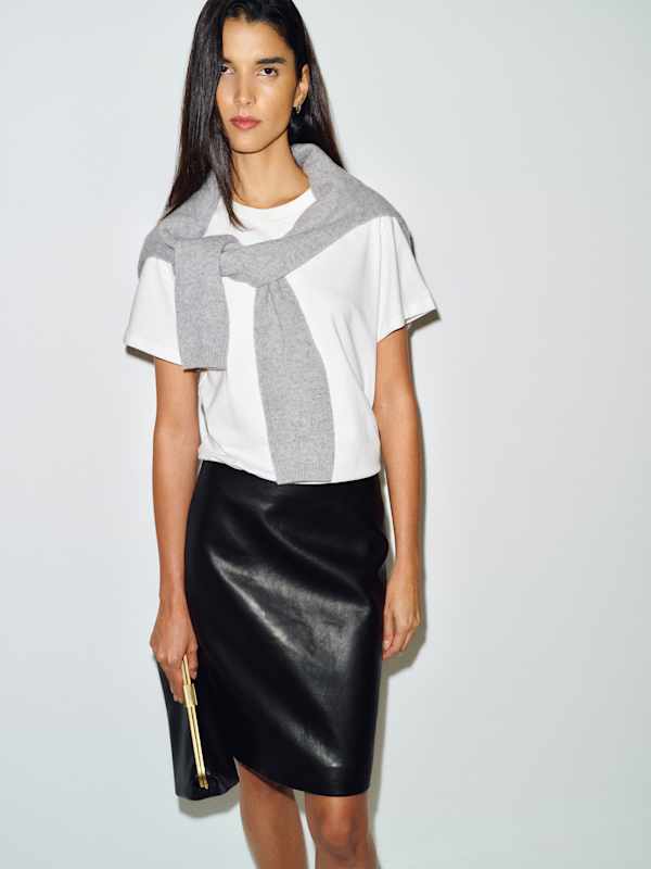 Veda Elle Leather Skirt - Black Shine