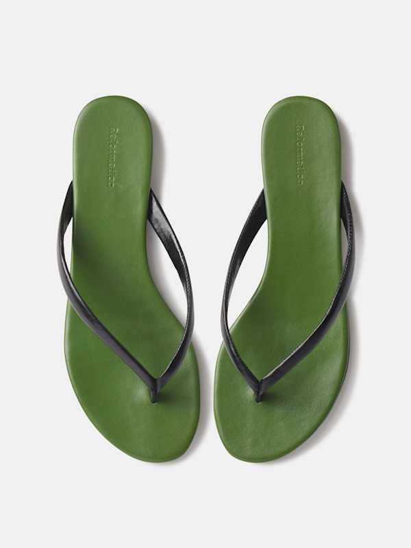 Amelia Flat Thong - Black Jade Leather