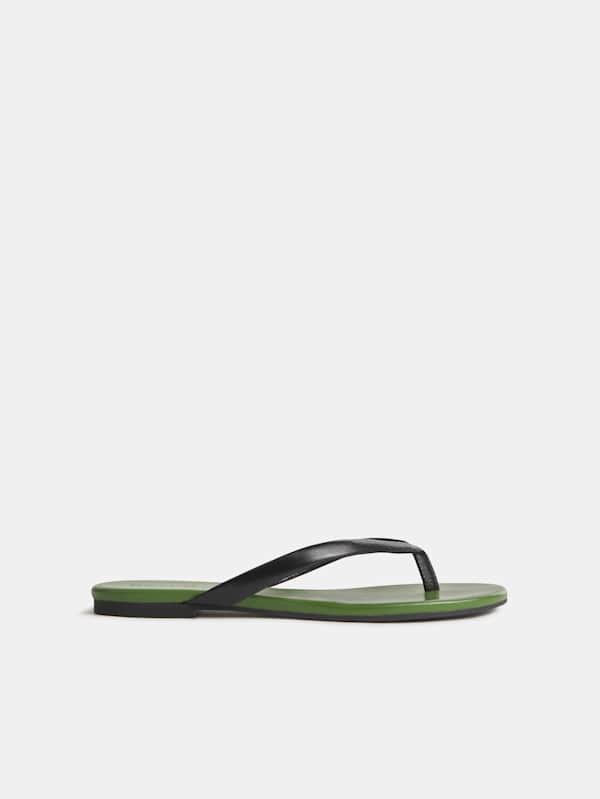 Amelia Flat Thong - Black Jade Leather
