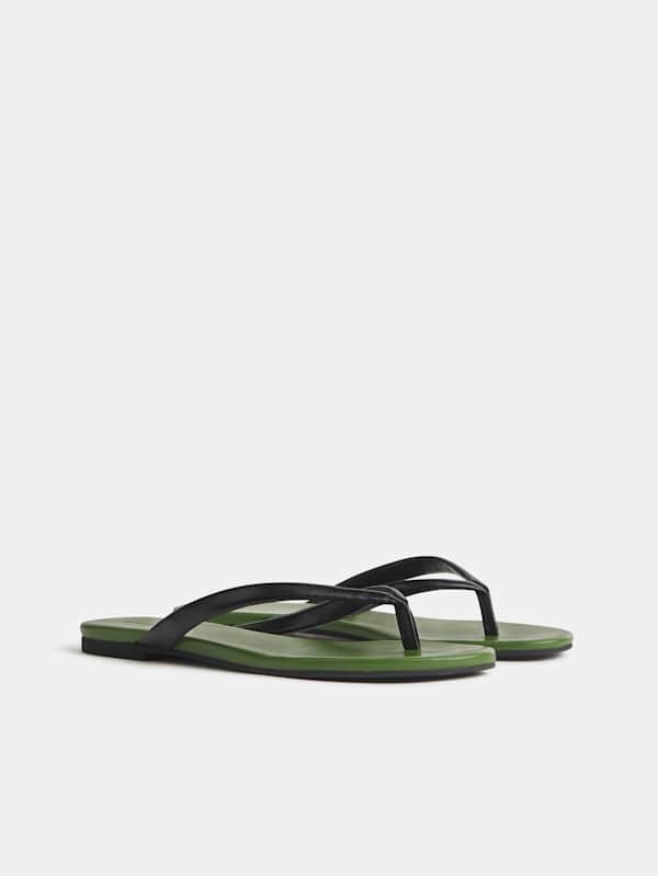 Amelia Flat Thong - Black Jade Leather