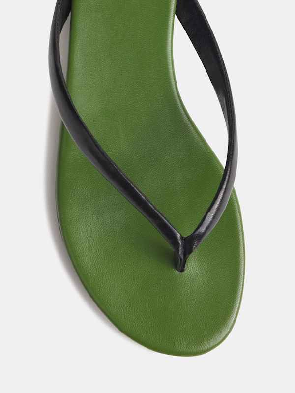 Amelia Flat Thong - Black Jade Leather