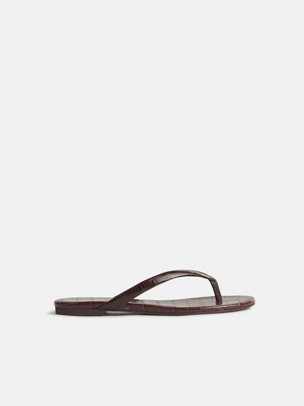 Amelia Flat Thong - Chocolate Croc