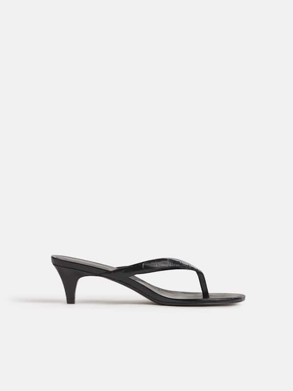 Amelia Heeled Thong - Black Croc