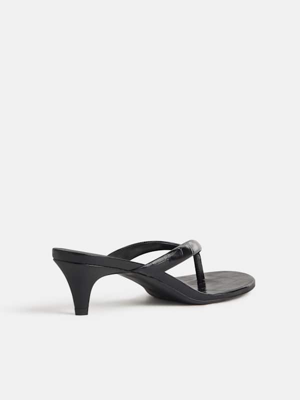 Amelia Heeled Thong - Black Croc