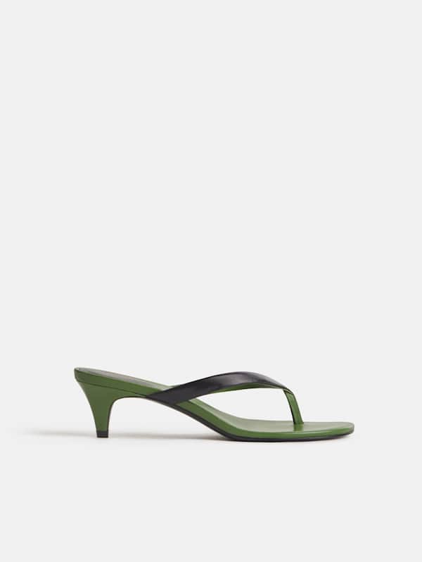 Amelia Heeled Thong - Black Jade Leather