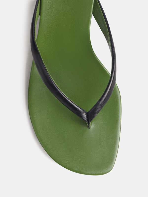 Amelia Heeled Thong - Black Jade Leather