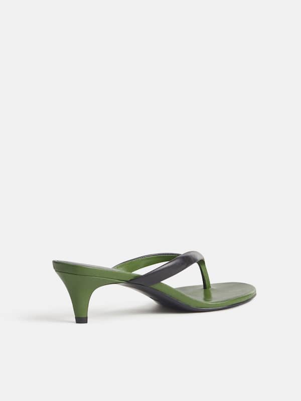 Amelia Heeled Thong - Black Jade Leather