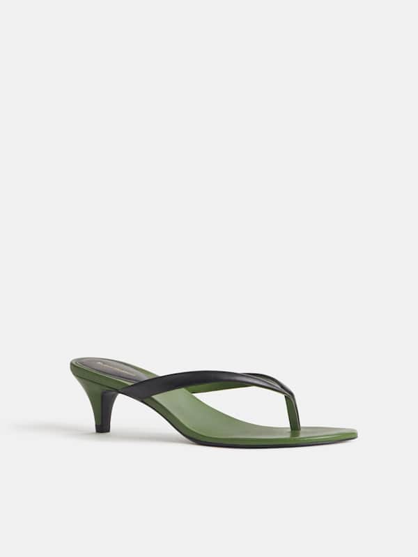 Amelia Heeled Thong - Black Jade Leather