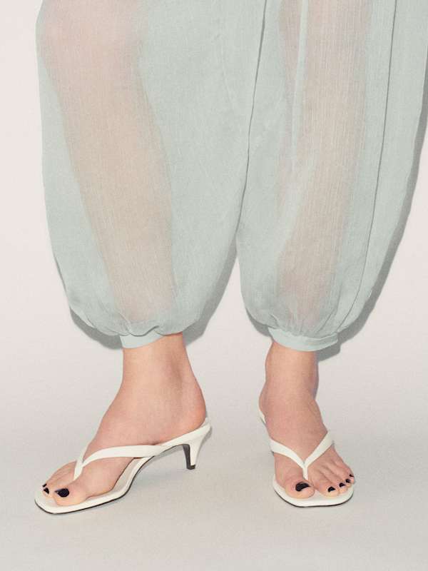 Amelia Heeled Thong - White Leather