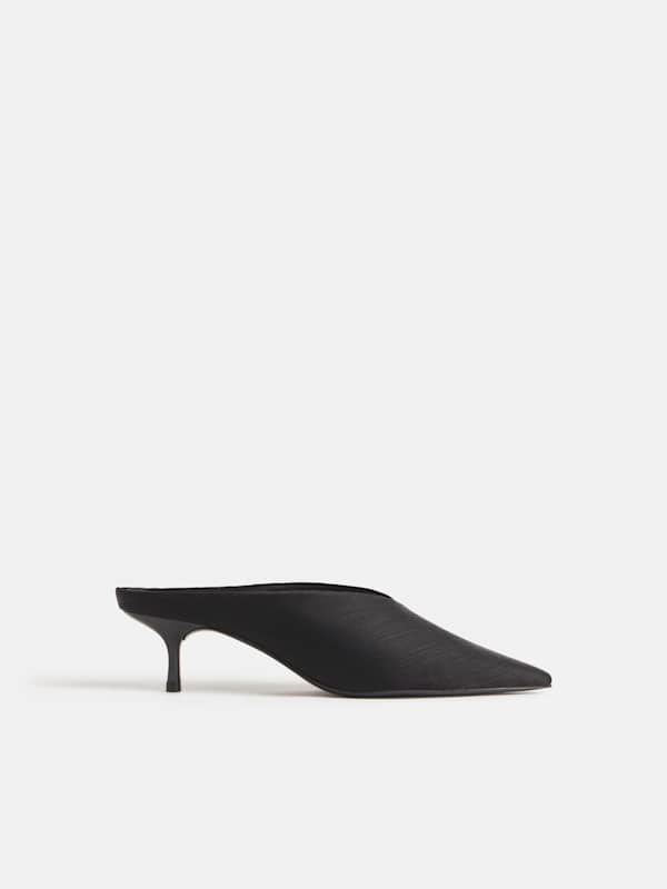 Marzella Heeled Mule - Plisse Black Satin