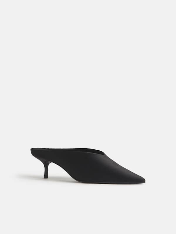 Marzella Heeled Mule - Plisse Black Satin