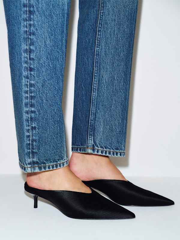 Marzella Heeled Mule - Plisse Black Satin