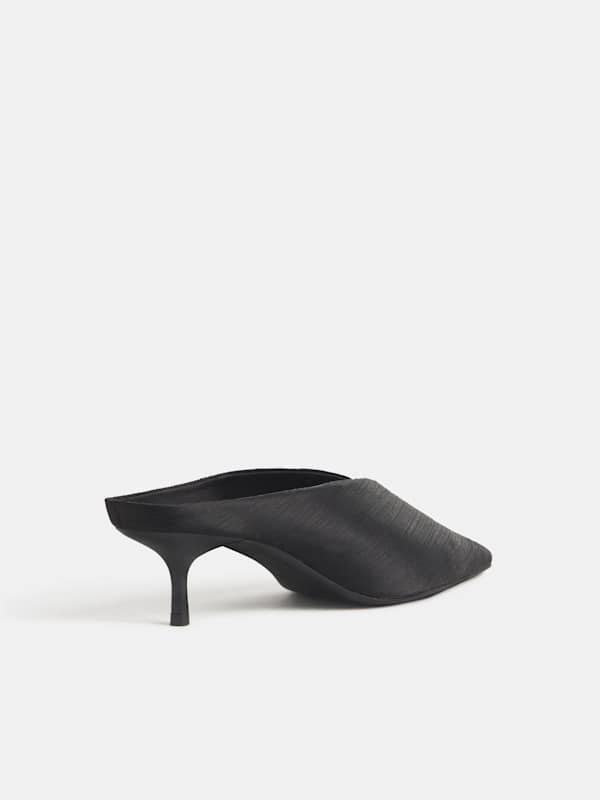 Marzella Heeled Mule - Plisse Black Satin