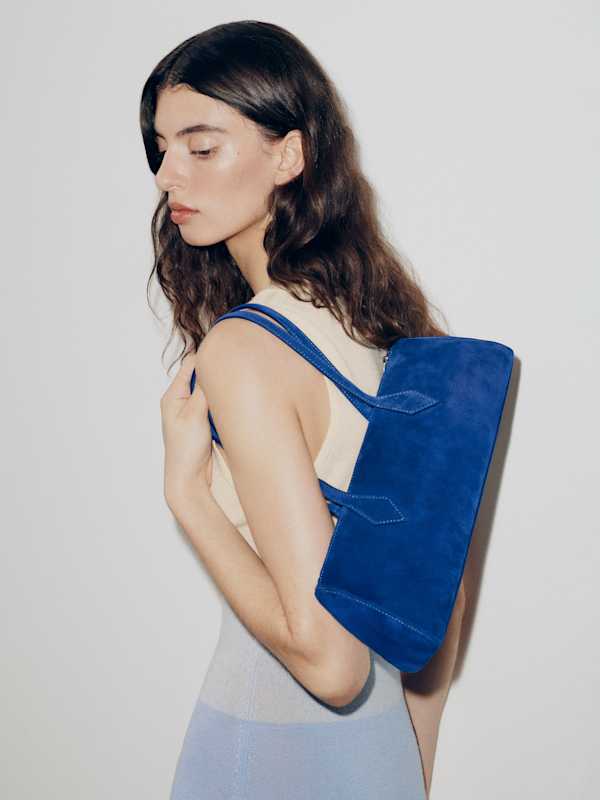 Sofia East West Shoulder Bag - Cobalt Suede