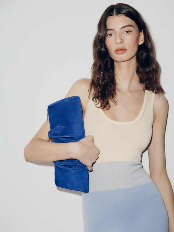 Sofia East West Shoulder Bag - Cobalt Suede