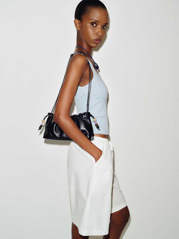 Solene Small Pouch Bag - Black Leather